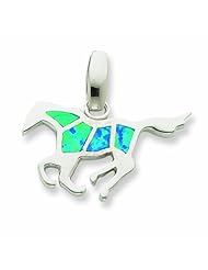Sterling Silver Created Blue Opal Inlay Horse Pendant