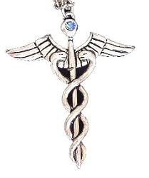 Silver-Tone Egyptian Caduceus Medical Doctor Charm Pendant Necklace