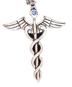 Silver-Tone Egyptian Caduceus Medical Doctor Charm Pendant Necklace