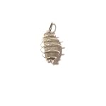 Fossil Pendant 06 Cage Gray Coral Stone Silver Coil Spiral Metal Charm Natural Rock 1.5
