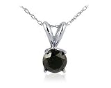 1.00ct.tw Round Black Diamond Solitaire Pendant in 14K White Gold Rope Chain