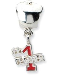 Silver Apple w/#1 Teacher Dangle Charm for 3mm Charm Bracelets