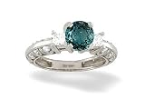 14K White Gold Round Created Alexandrite and Diamond Engagement Ring