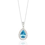 1.65 CT PEAR SHAPED BLUE TOPAZ & DIAMOND 14K PENDANT