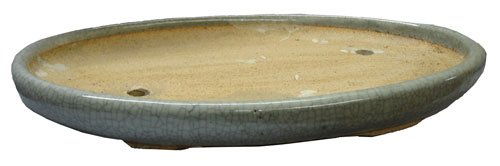 Shallow oval bonsai planter / pot - chinese ceramic, crackle finish