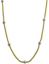 14k Yellow Gold Popcorn Chain With White Gold Bead Balls Station Necklace