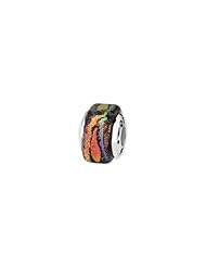 Silver Orange Square Dichroic Glass Charm for 3mm Charm Bracelets