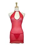 Exposed by Magic Silk : Exposed by Magic Silk Sheer Mesh Halter Dress and Rhinestone G-String Set, Sml/Med, Red