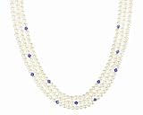 White Freshwater Cultured Pearl and Sapphire Swarovski Crystallized Elements Necklace with Gold Plated Sterling Silver Clasp