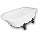 American Bath Factory B3-2600-WW-DM7-M3-18-OC Windsor Traditional Clawfoot Bathtub in White, Ball an