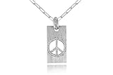 14K White Gold Matte-Finish Florentine Finish Hand-Crafted Peace Pendant, Enhanced with Pave Set Diamonds, Sliding on a 17 Open Link Necklace.