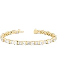 14KT Yellow Gold Stunning Diamond Tennis Bracelet featuring 34 Baguette Cut and 17 Round Brilliant Cut Diamonds in a High Polished Setting. 7 1/5 CTW
