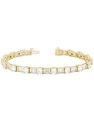 14KT Yellow Gold Stunning Diamond Tennis Bracelet featuring 34 Baguette Cut and 17 Round Brilliant Cut Diamonds in a High Polished Setting. 7 3/4 CTW