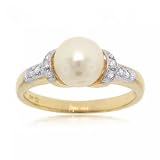 2 Tone Yellow White Gold Ring Pearl & Diamonds New