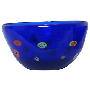 Hand Blown Glass Blue Candy Large Salad Bowl 5.25 H