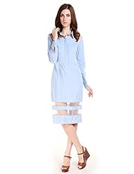 Cotton Striped Print Vintage Mesh  Shirt  Dress