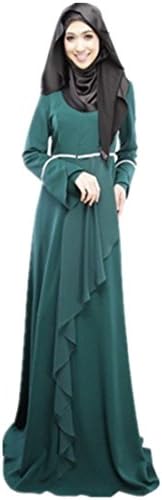 Women Vintage Kaftan Abaya Islamic Muslim Cocktail Womens Long Sleeve Long Maxi Dress (L, 1-Green)