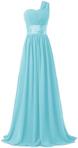 yan qiong Women's Chiffon One Shoulder Bridesmaids Evening Dresses Light Sky Blue XL