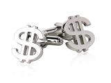 Unique Dollar Sign Cufflinks in Polished Silver Finish with Presentation Box