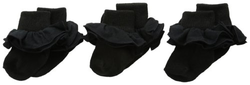 Jefferies Socks Little Girls' Misty Ruffle Turn Cuff Socks  (Pack of 3), Black, Toddler