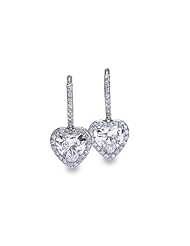 Diamond Heart Shape Drop Earrings Platinum