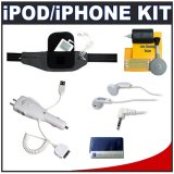 CTA Waist Belt (Black) + CTA Multifunctional 4 Way Home & Car Charger + CTA Earbud Headphones + Accessory Kit for Apple iPhone, touch, classic, mini, nano and photo/video iPods