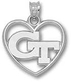 Georgia Tech Yellow Jackets Solid Sterling Silver ''GT'' Heart Pendant