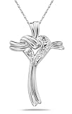 Heart and Cross Diamond Pendant in White Gold