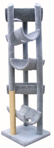 Alleyway Cat Gym – 86 inches : Optional Sisal 2 FEET OF SISAL : Parts & Base Color OFF WHITE : Poles Color LIGHT BLUE