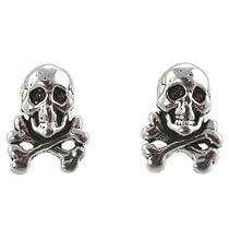 Small Skull & Crossbone Stud Earrings in Sterling Silver, #9894