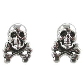 Small Skull & Crossbone Stud Earrings in Sterling Silver, #9894