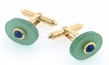 18ct yellow gold cufflinks with Aventurine and sapphire