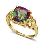 Square-Cut Mystic Topaz Gemstone Ring