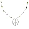 Sterling Silver Peace Sign Pendant on Link Chain with Amethyst, Blue Quartz and Peridot Chips, 18"