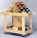 All wood mobile storage wagon with chrome plated steel handles and four heavy duty 4 swivel casters * Straps mitts collars etc. may be stored in a two section upper shelf and heavier items such as disc weights etc. may be stored in a four section lower shelf * 25 wide x 42 Long x 40 High *