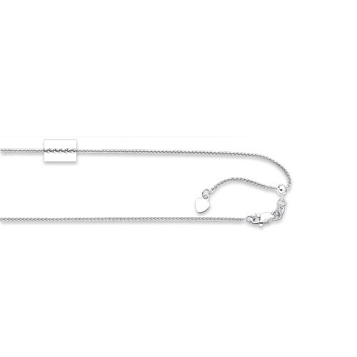10k 1.0mm White Gold Adjustable Wheat Chain Necklace - 22 Inch - Jewelryweb