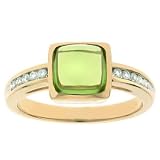 14k Yellow Gold 7x7mm Pyramid Cab Genuine Peridot w/Diamond Ring (G-I, I1, 1/6 ct. tw.)