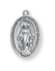 Sterling Silver Oval Miraculous Medal, Virgin Saint Mary, Immaculate Conception-18" Chain Boxed Patron Saint St. Medal Pendant Necklace In Gift Box