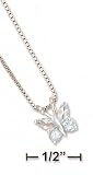 Sterling Silver 9mm Blue Topaz Butterfly Pendant On 18 Inch Box Chain - Italian