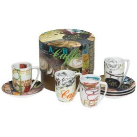 Rosanna Caffe Italia Set of 4 Espresso Cups and Saucers, Gift-boxed
