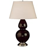 IMAGE OF Robert Abbey 1671X Double Gourd - Table Lamp, Chocolate Glazed Ceramic Antique Silver Finish and Pearl Dupioni Fabric Shade