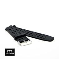 24mm Black MODENA Italian Rubber Watch Band with breathable Waffle pattern