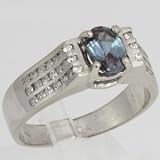 10k White Gold Chatham Alexandrite & Diamond Estate Ring