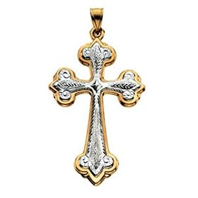 14K Two Tone Gold Hollow Cross Pendant