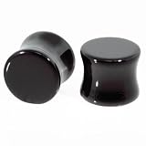 Pair Black Agate Double Flared Stone Plugs 8mm 0 Gauge