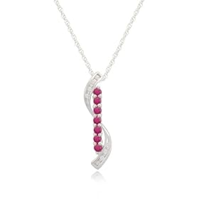 Sterling Silver Ruby and Diamond Stick Pendant Necklace (0.04 cttw, I-J Color,... by 