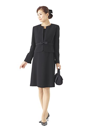 (モノワール) MONOIR 喪服 レディース 礼服 リボン使い ノーカラー サテン使い ブラックフォーマル アンサンブル ワンピース オールシーズン 02P33142