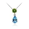 14k White Gold Swiss Blue Topaz and Peridot Drop Pendant, 17"