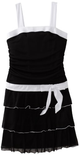 Amy Byer Girls 7-16 Plus Size Sleeveless Dropwaist Triple Tier Bow Dress, Black, 16.5