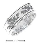 Sterling Silver Antiqued Flying Angel With Heart Band Ring - Size 10.0